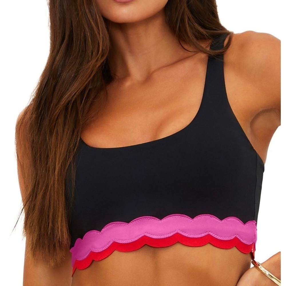 Beach Riot Marin Bikini Top Electric Wave Black Scalloped Trim Small S
